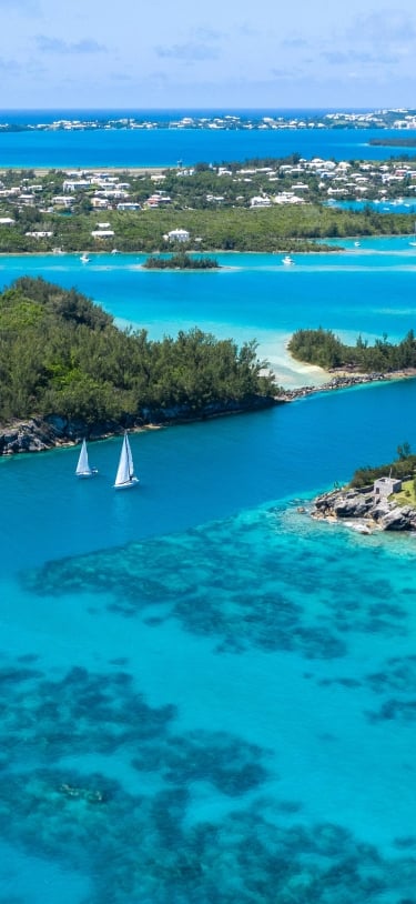 An aerial view of St. George's Harbour with Boats.