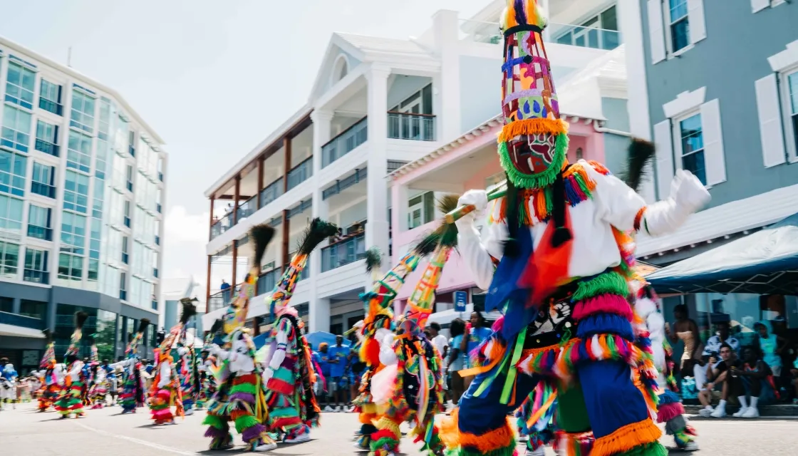 Gombeys dancing in the street in Bermuda