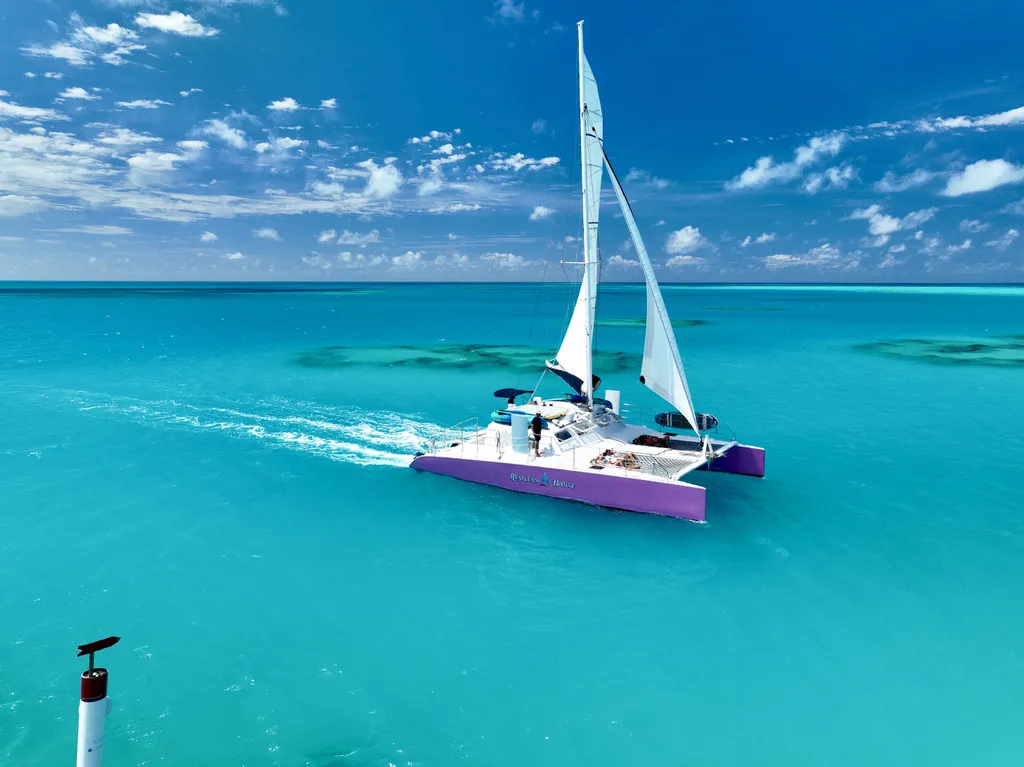 Restless Native Catamaran sailing on blue waters.
