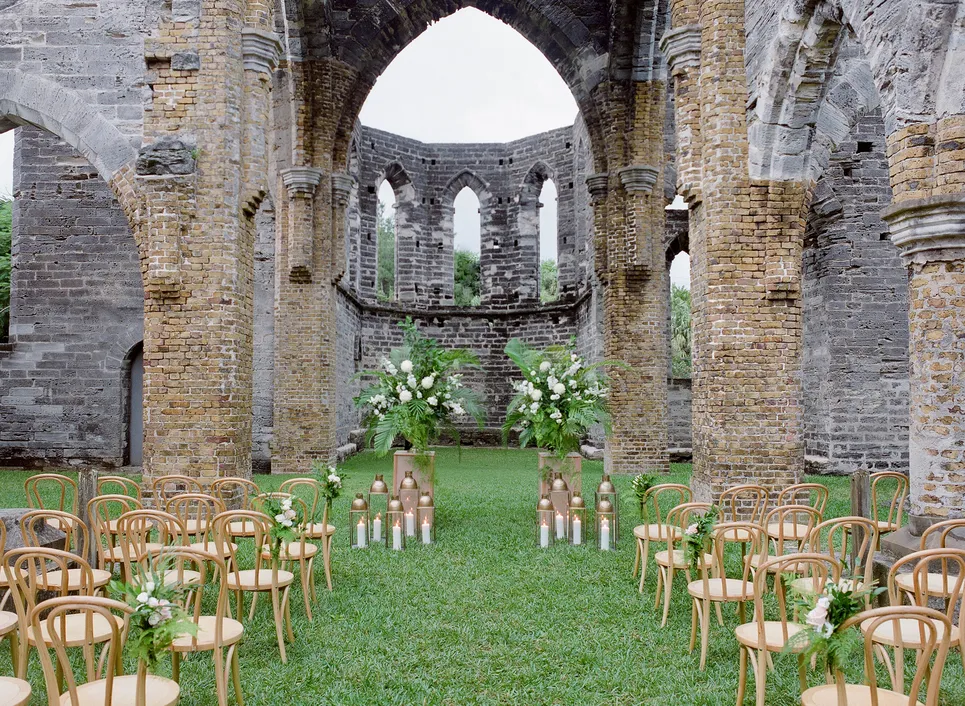 Unfinished Church set up for wedding