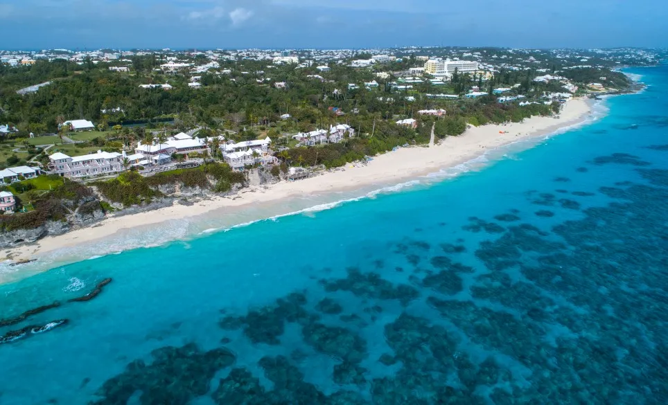 An aerial shot of a Bermuda beach
