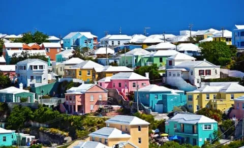 An aerial image of colourful homes in Hamilton