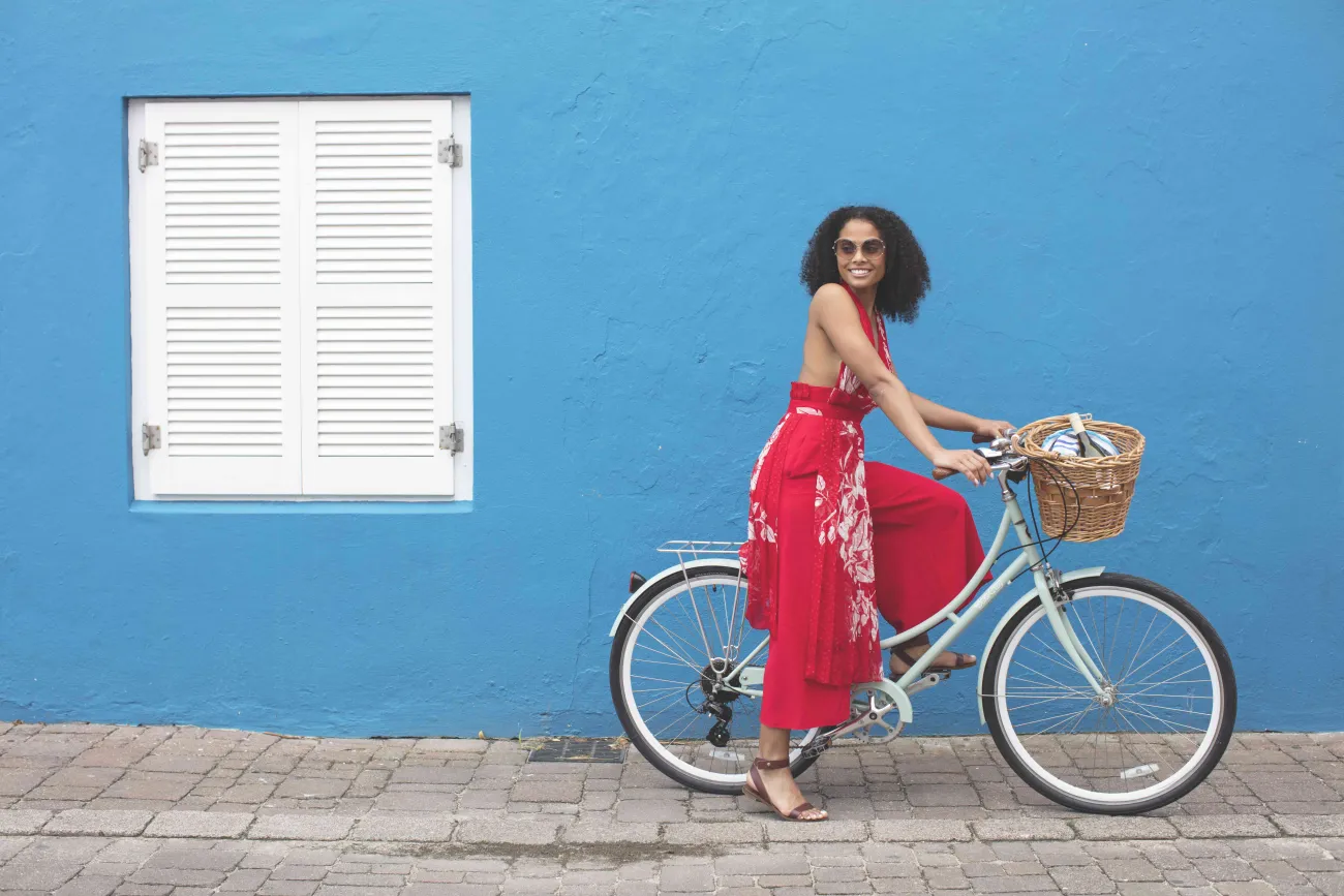 A woman biking in Bermuda