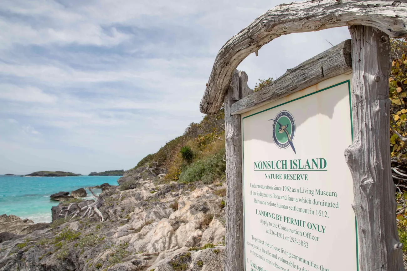 Sign of Nonsuch Island nature reserve