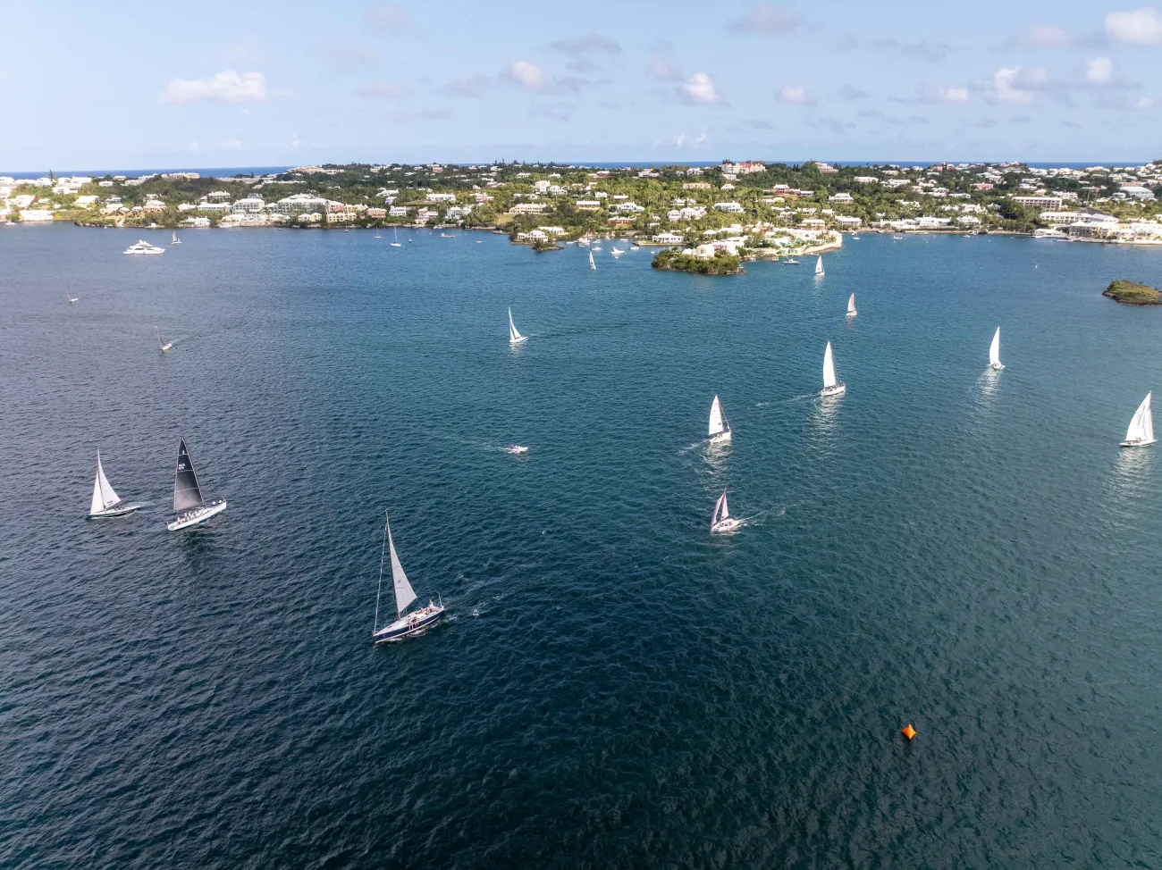A group of boats are sailing on the hamilton harbour.