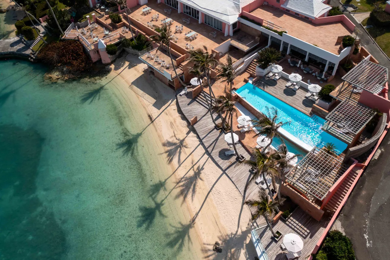 Aerial view of Cambridge beaches pool.