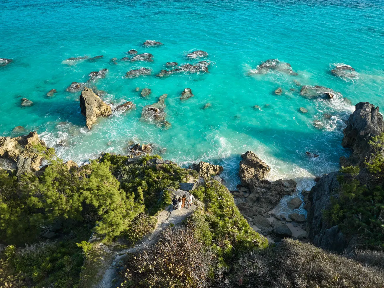 Aerial of Bermuda cliff side. 