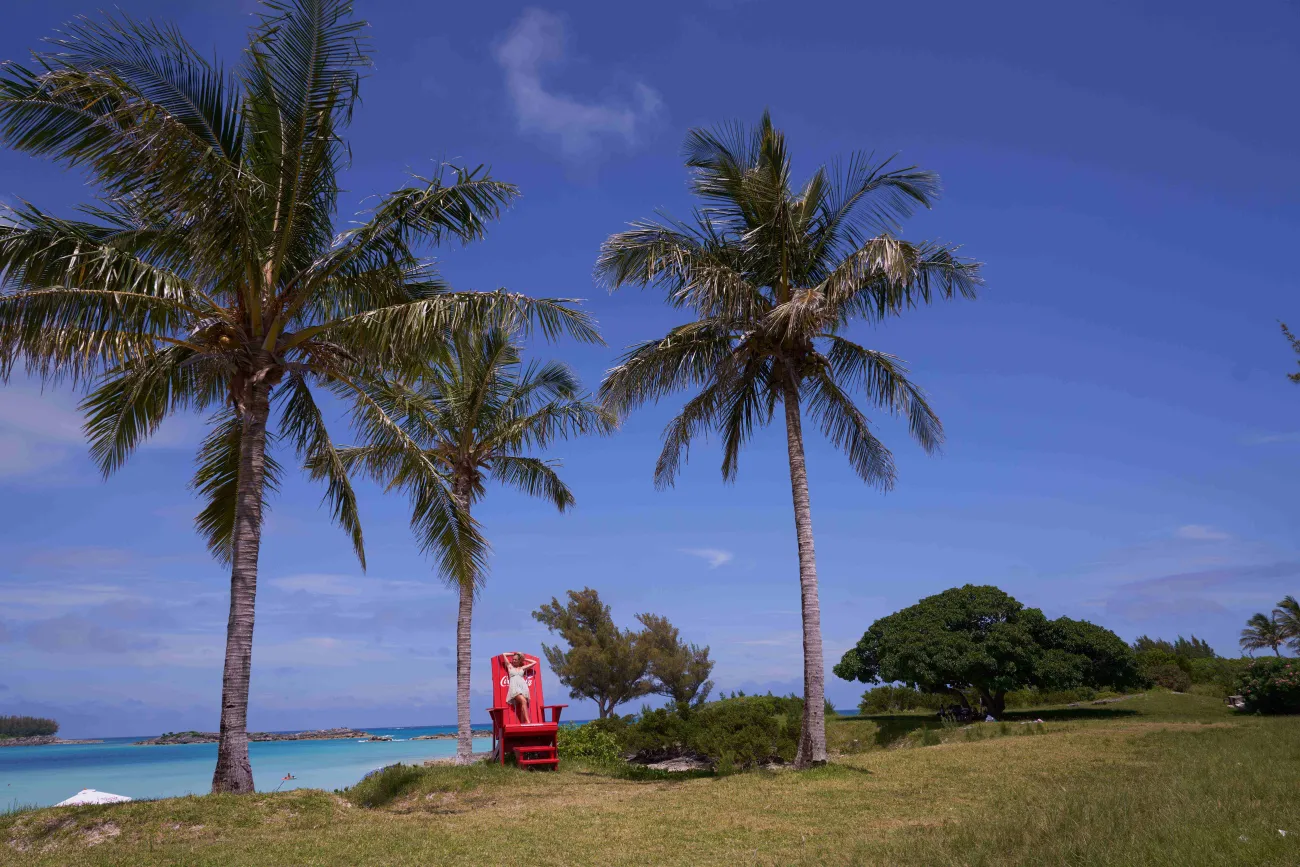 A woman is posing in a chair.