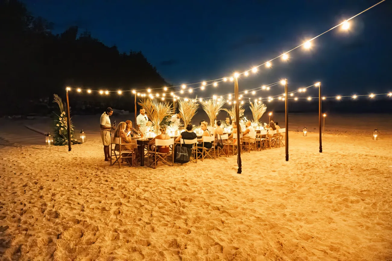 Bermuda themed dinner party on the beach.
