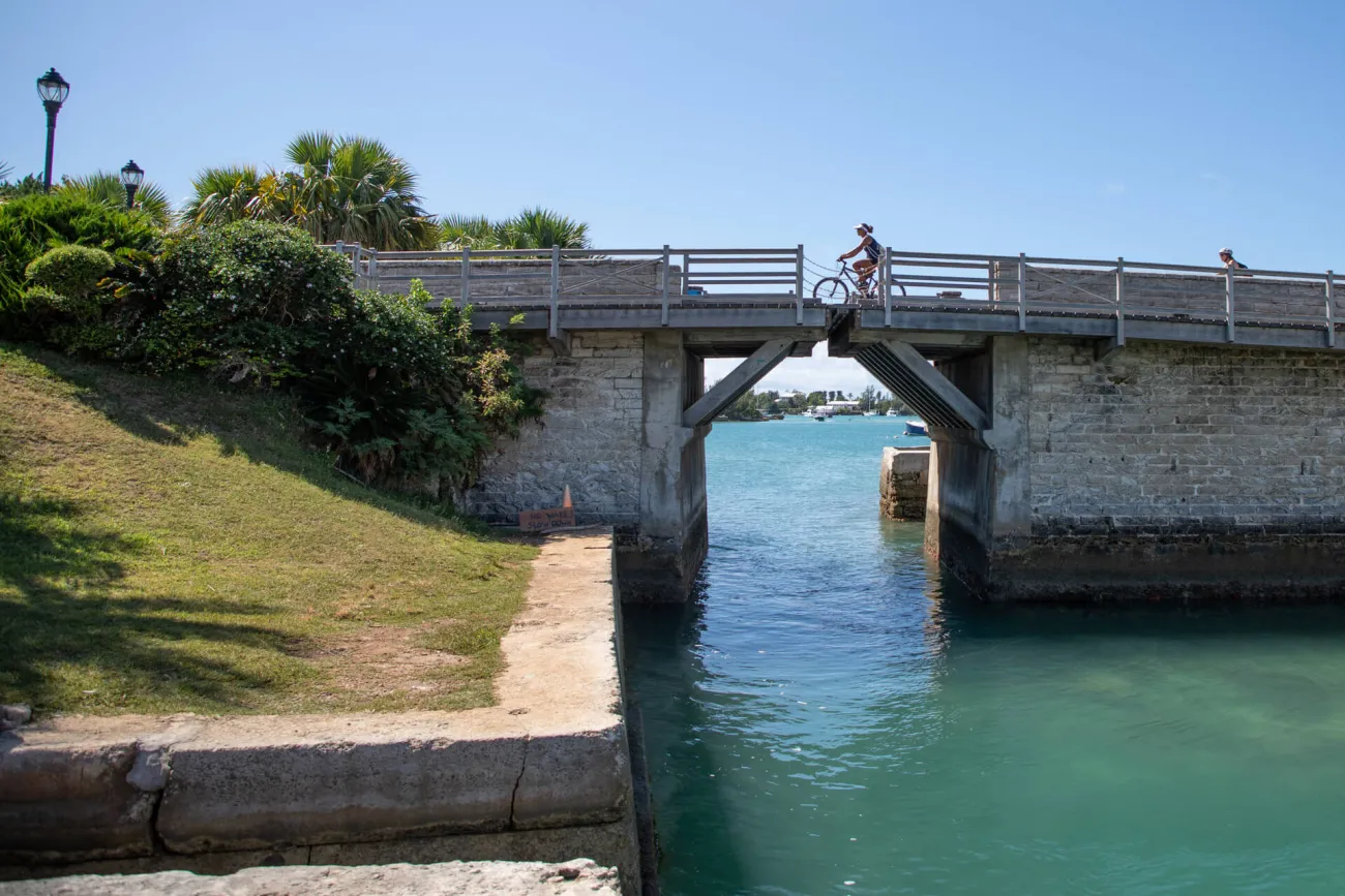 Biking across a bridge