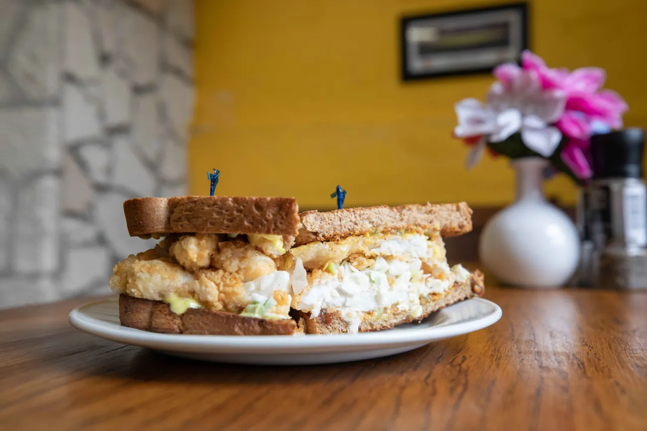 Close up of Mama Angie's Fish Sandwich
