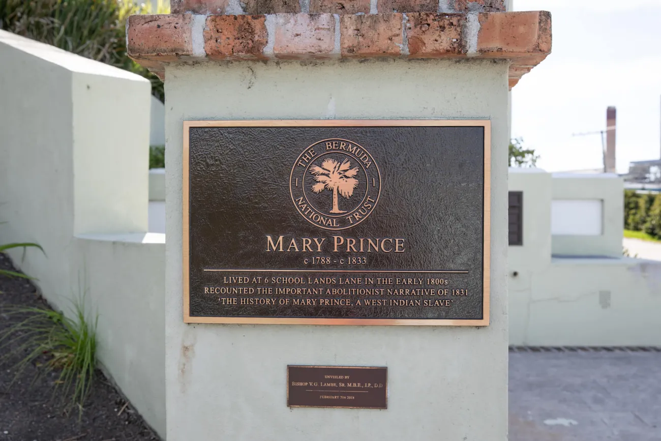 Bermuda Tourism Authority plaque outside Mary Prince's home
