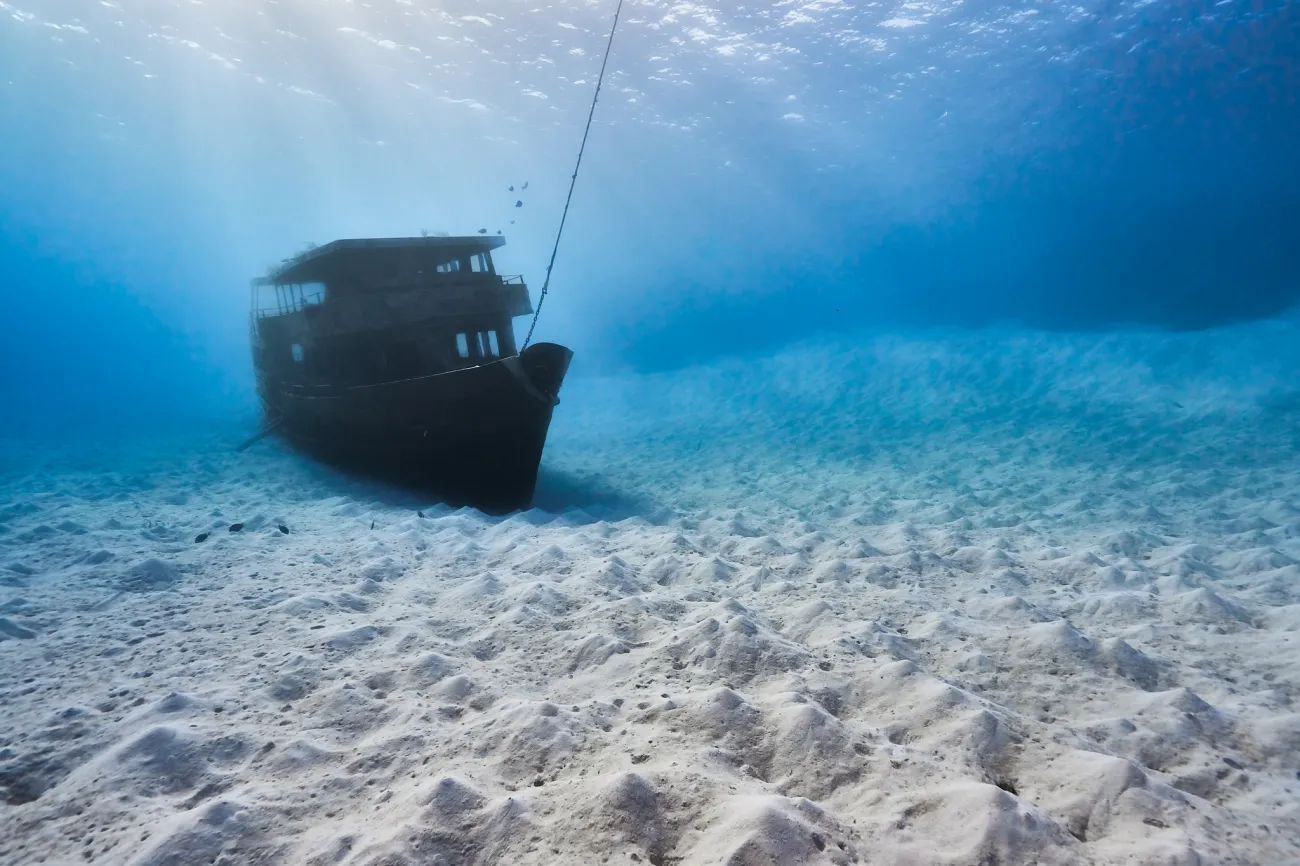 Underwater view of the seaventure sunken ship.