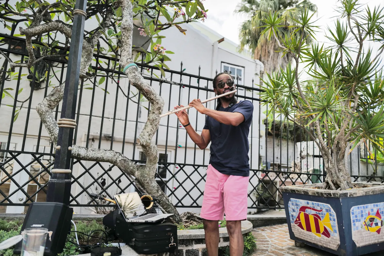 A man performing on his flute in Bermuda