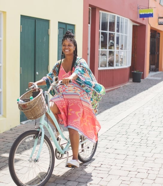 A woman riding a bike in Bermuda