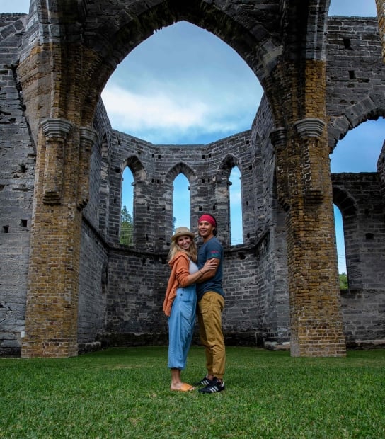 Bucketlist family posing in the unfinshed church.
