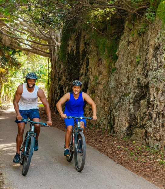 Two guys cycling in Bermuda