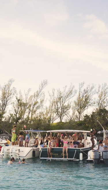 A group enjoying a raft up in Bermuda