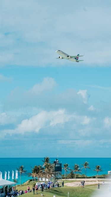 Bermudair flying above the golf course.