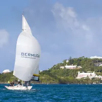 A sailboat catching wind off the coast of Bermuda
